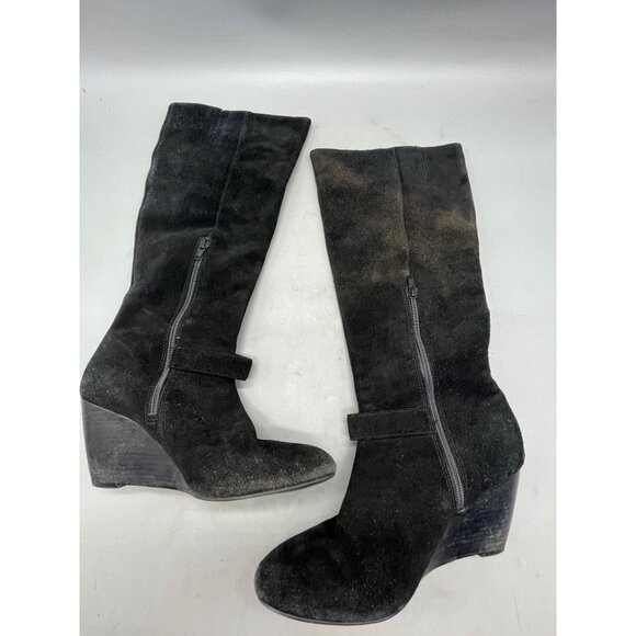 BCBGeneration suede 3" wedge knee high boots black side zip size 8.5 B READ - Picture 6 of 9